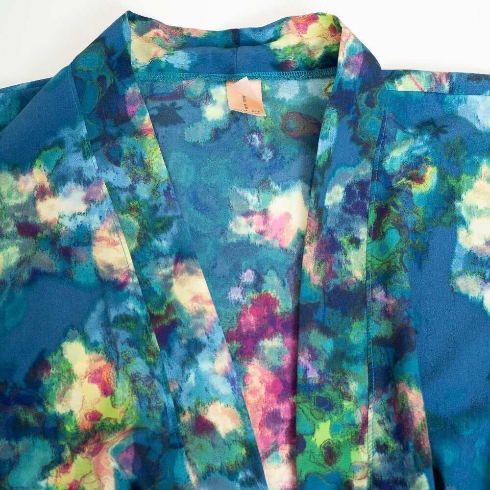Smash + Tess Kimono Robe Crepe Kimonette Duster Blue Print Floral - Picture 4 of 16